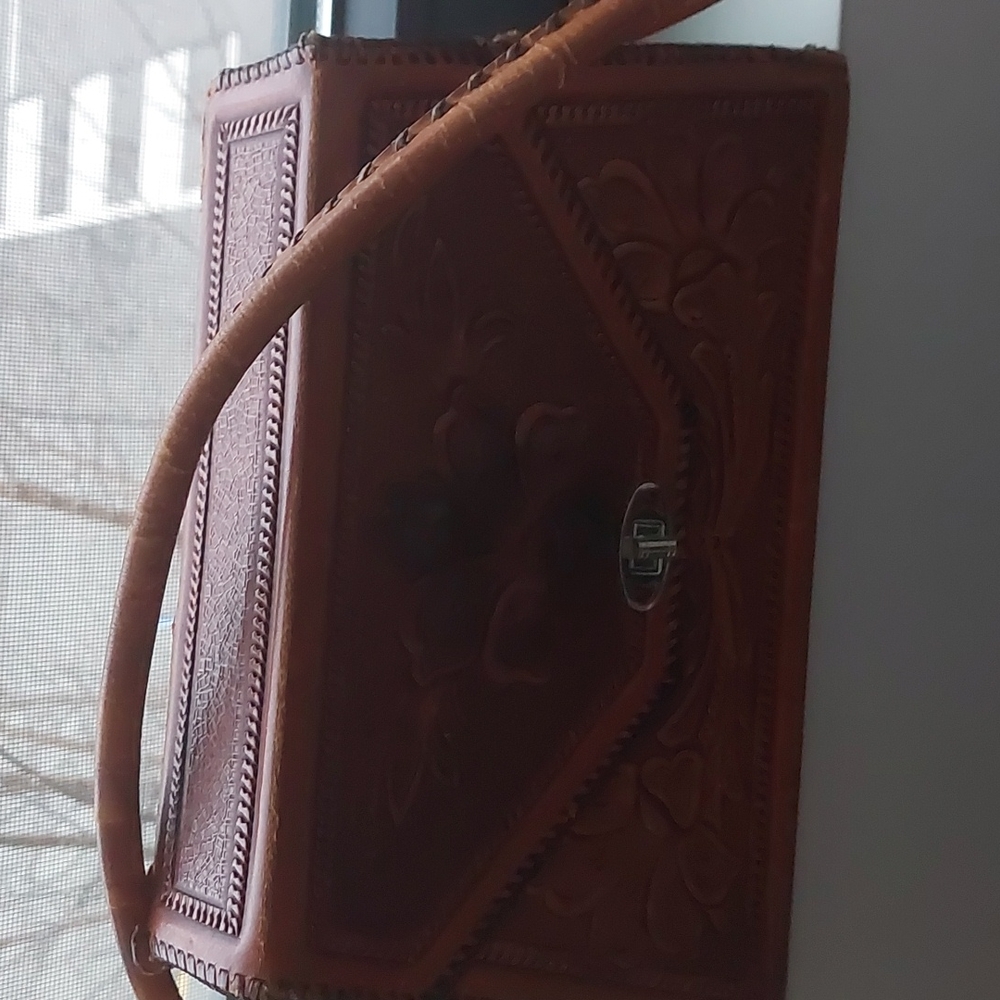 Rare Vintage Carved Leather Purse
